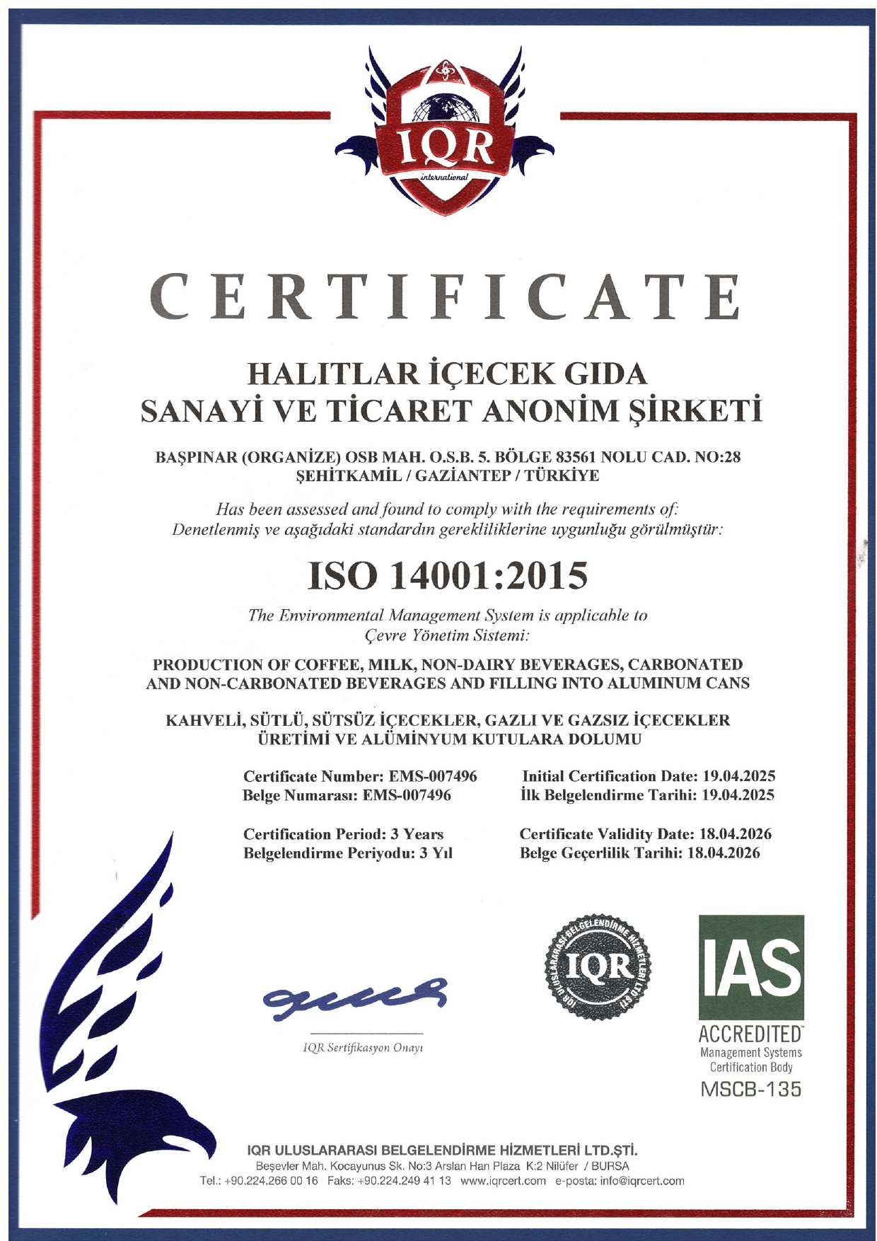 Halıtlar İçecek ISO 14001